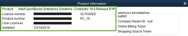 Product Information of QuickBooks desktop - Screenshot